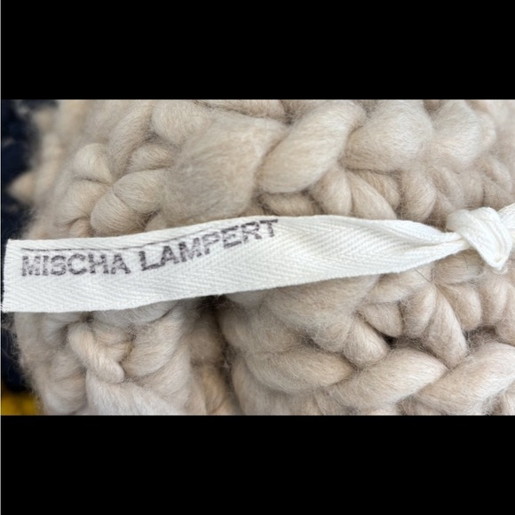 Mischa Lampert Wool Handcrafted Beanie — White & Yellow Chunky Knit Slouchy, OS main image 11